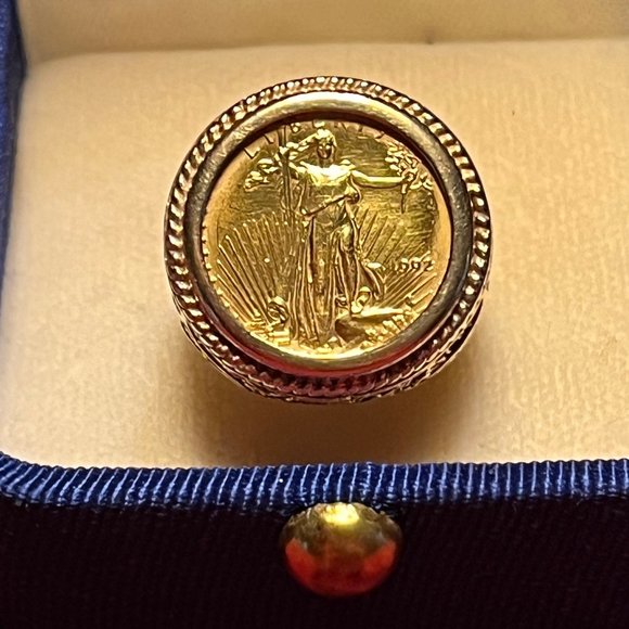 Liberty/American Eagle 1/10 oz 22KT Gold Coin 14KT YG Ring - Size 7